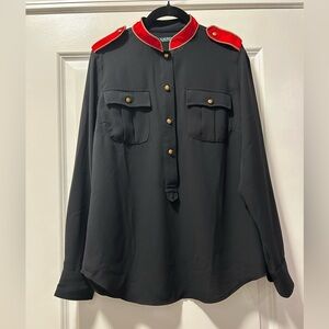 Ralph‎ Lauren Womans Inspired Black Military Style Shirt with Red Accents